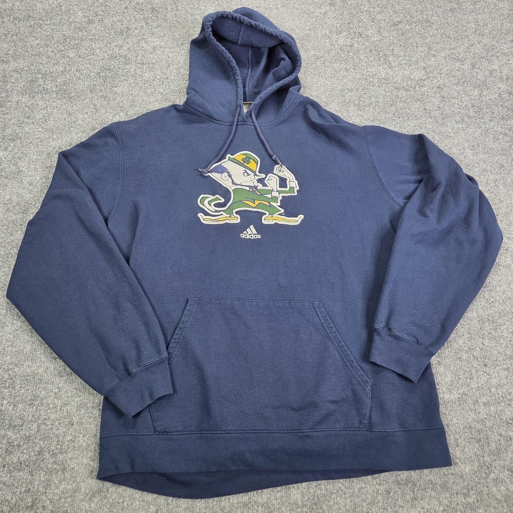 Notre Dame Fighting Irish Hoodie Mens 2XL Blue NCAA Football Adidas Leprechaun
